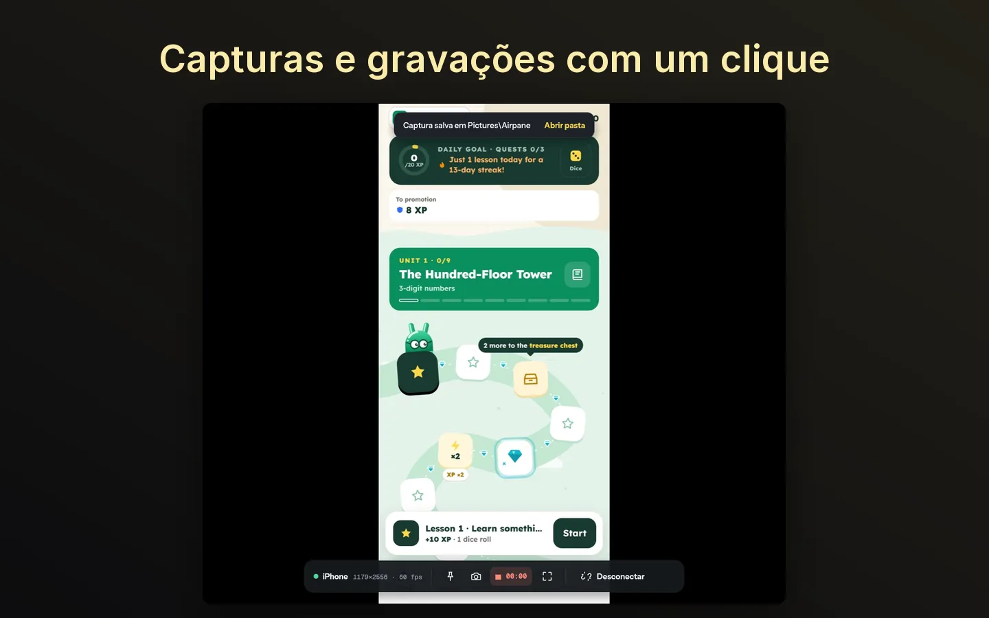 Capturas e gravações com um clique