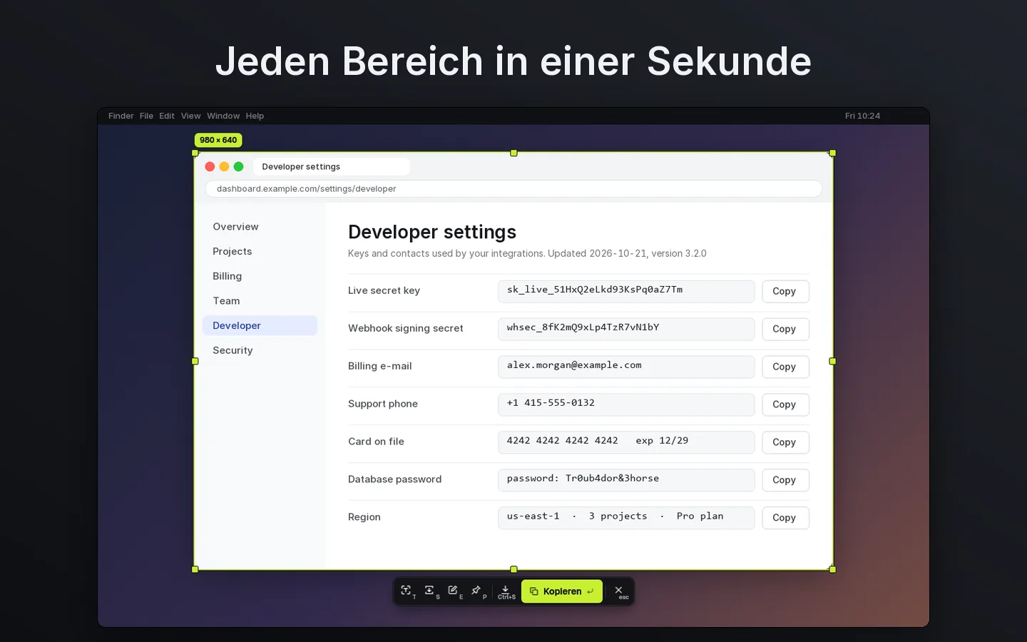Jeden Bereich in einer Sekunde
