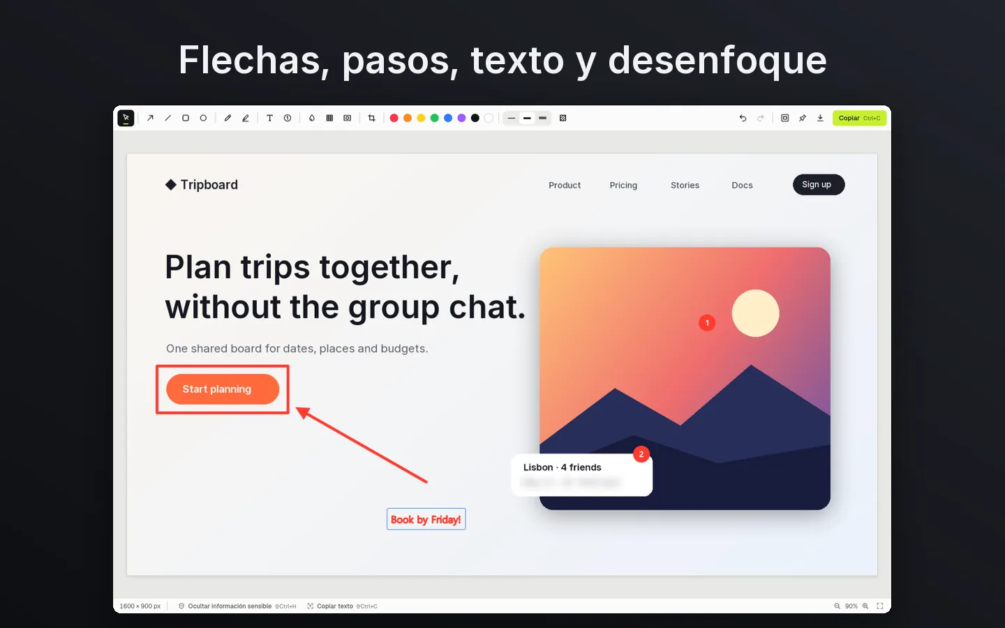 Flechas, pasos, texto y desenfoque