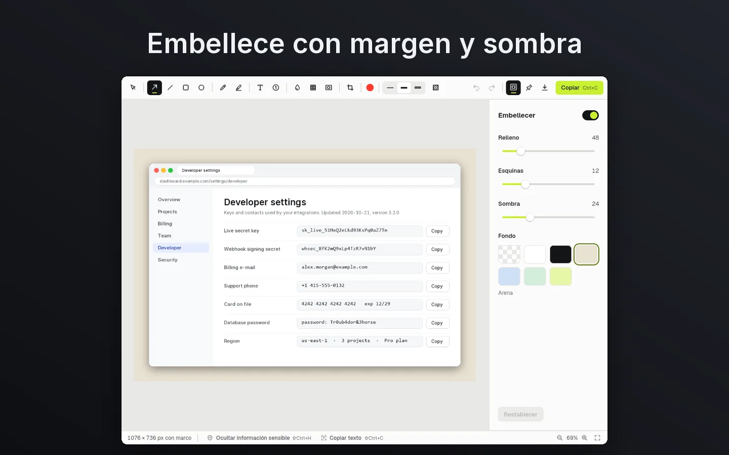 Embellece con margen y sombra